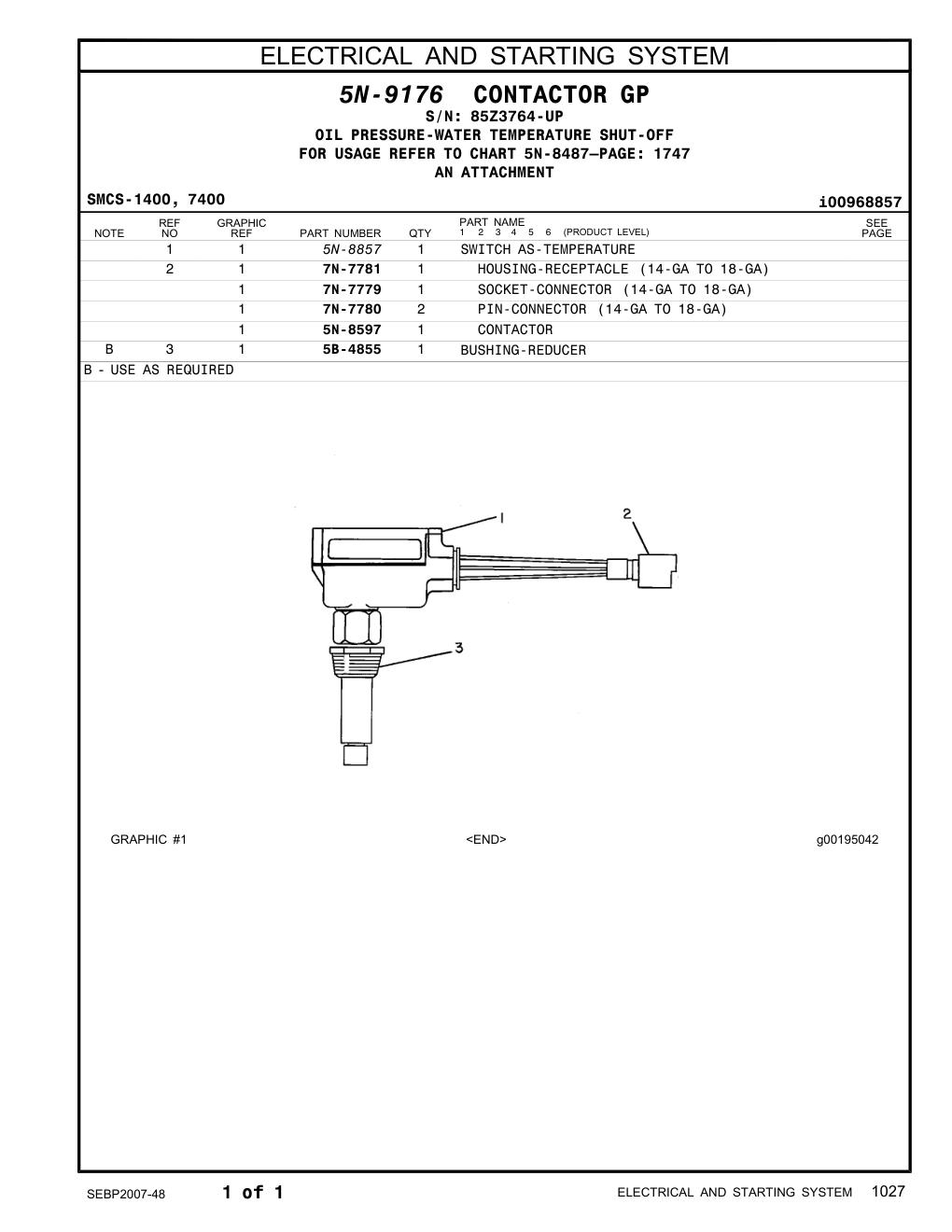 5N-8597 CONTACTOR · S/N 85Z3764-UP CAT parts manual diagram