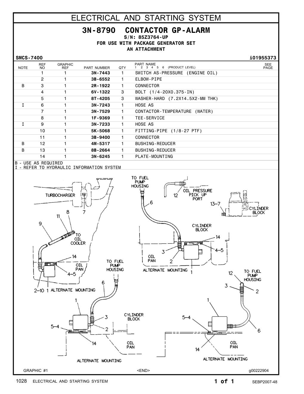 3N-7529 CONTACTOR-TEMPERATURE (WATER) · S/N 85Z3764-UP CAT parts manual diagram
