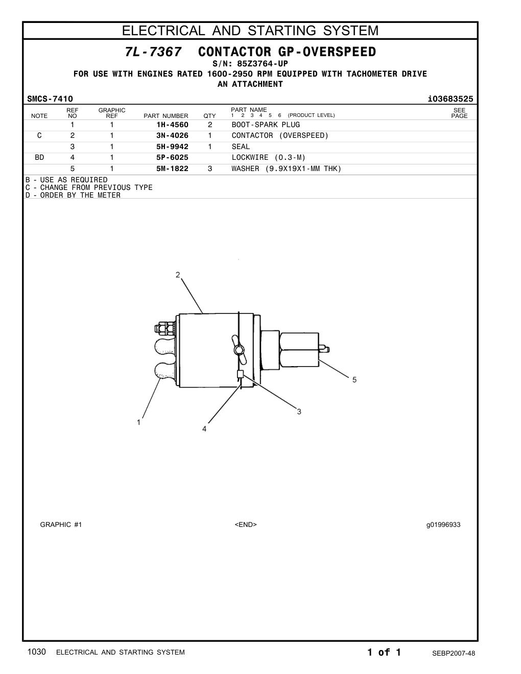 1H-4560 BOOT-SPARK PLUG · S/N 85Z3764-UP CAT parts manual diagram