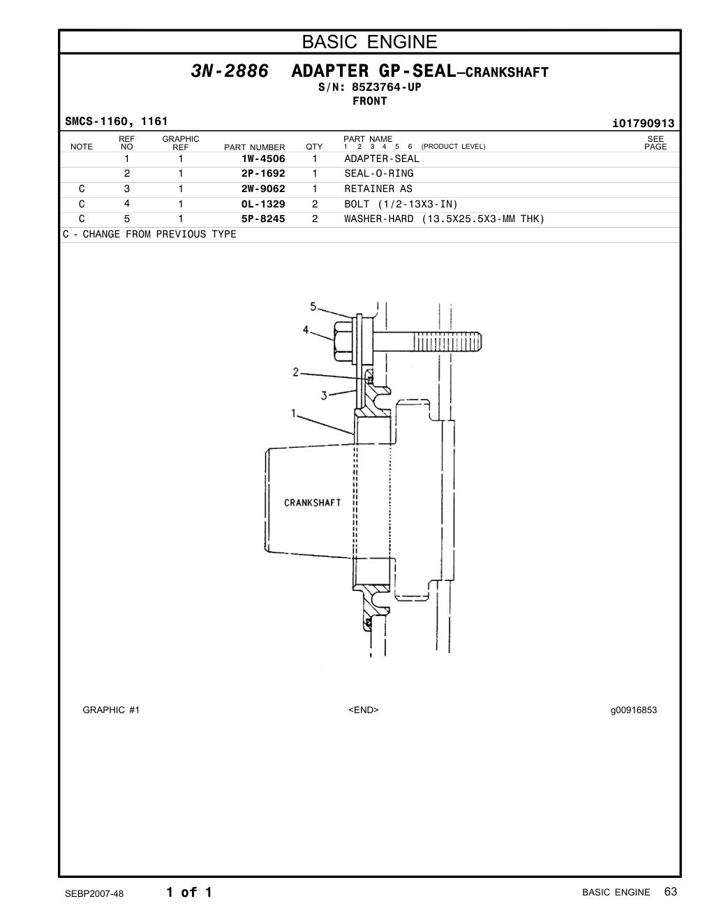 2P-1692 SEAL-O-RING · S/N 85Z3764-UP CAT parts manual diagram