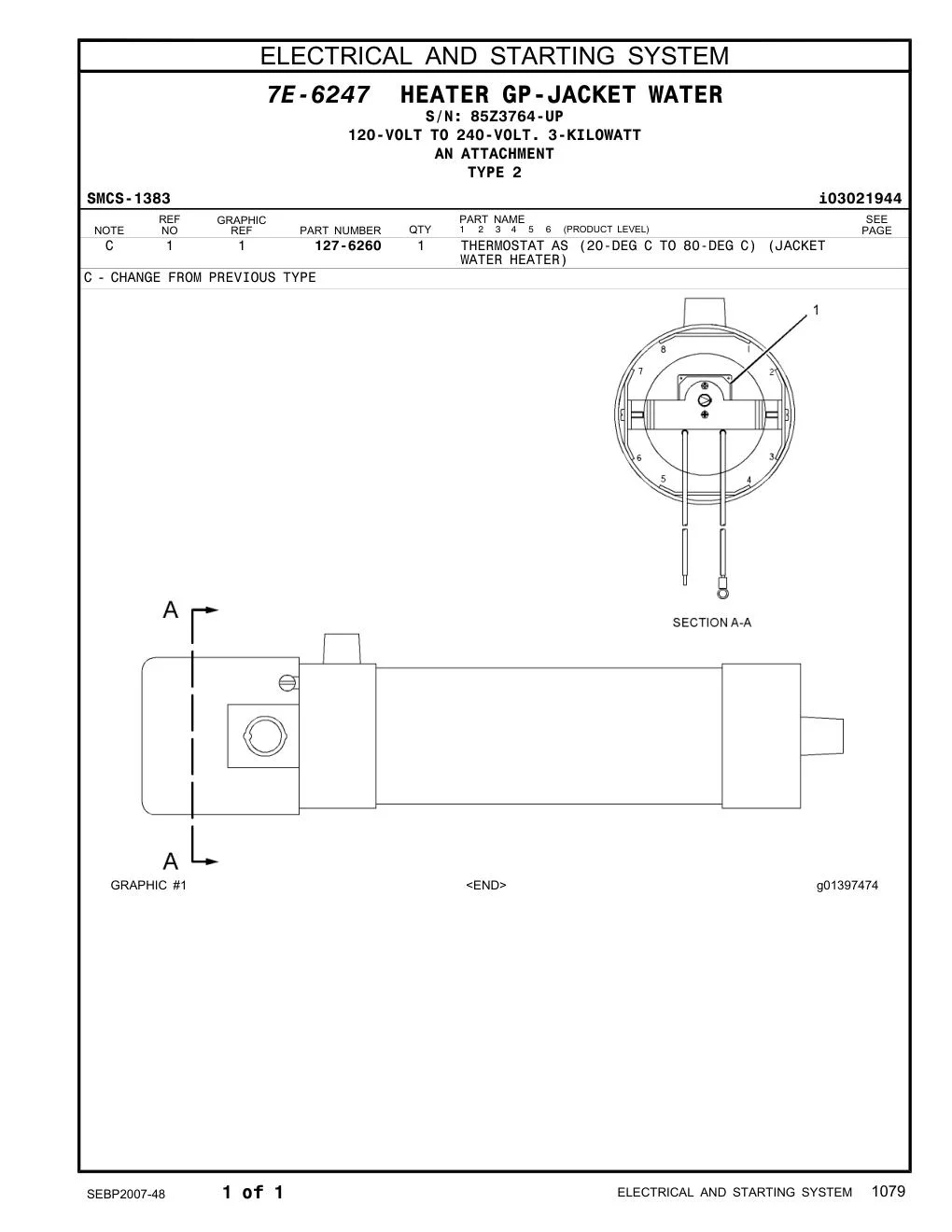127-6260 - THERMOSTAT AS (20-DEG C TO 80-DEG C) (JACKET WATER HEATER)