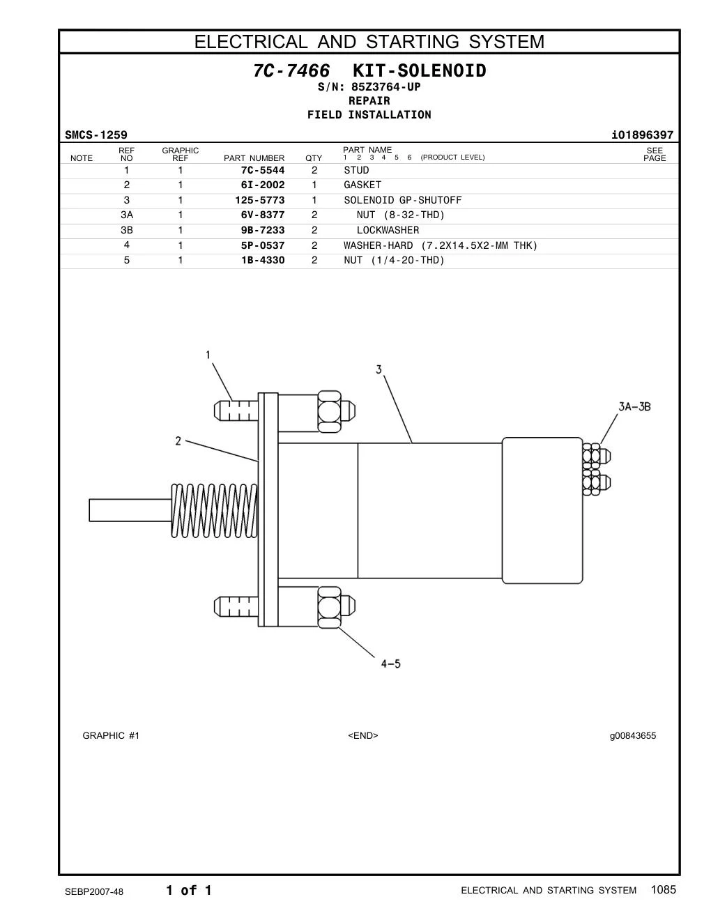 125-5773 SOLENOID GP-SHUTOFF · S/N 85Z3764-UP CAT parts manual diagram