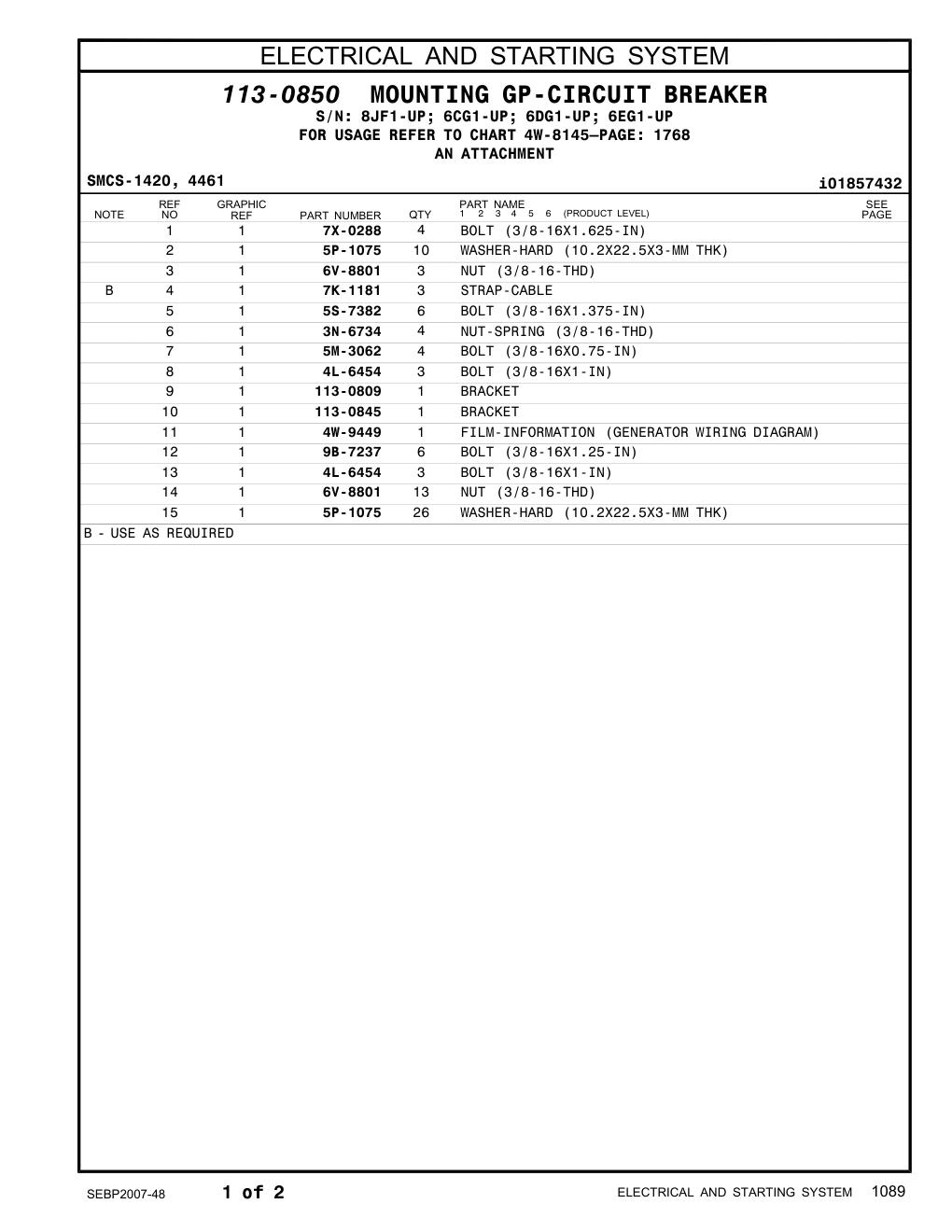 4W-9449 FILM-INFORMATION (GENERATOR WIRING DIAGRAM) CAT parts manual diagram