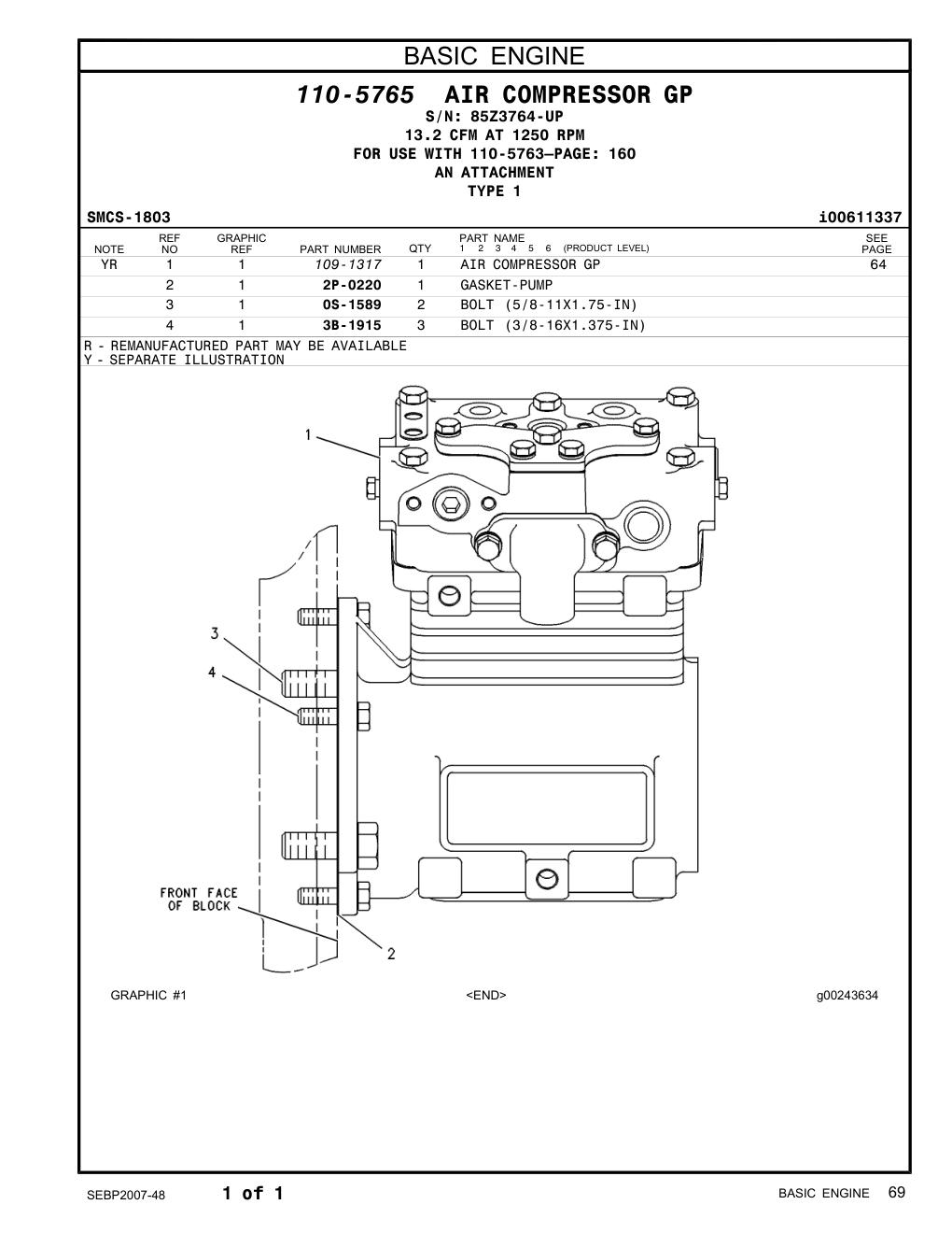 0S-1589 BOLT (5/8-11X1.75-IN) · S/N 85Z3764-UP CAT parts manual diagram