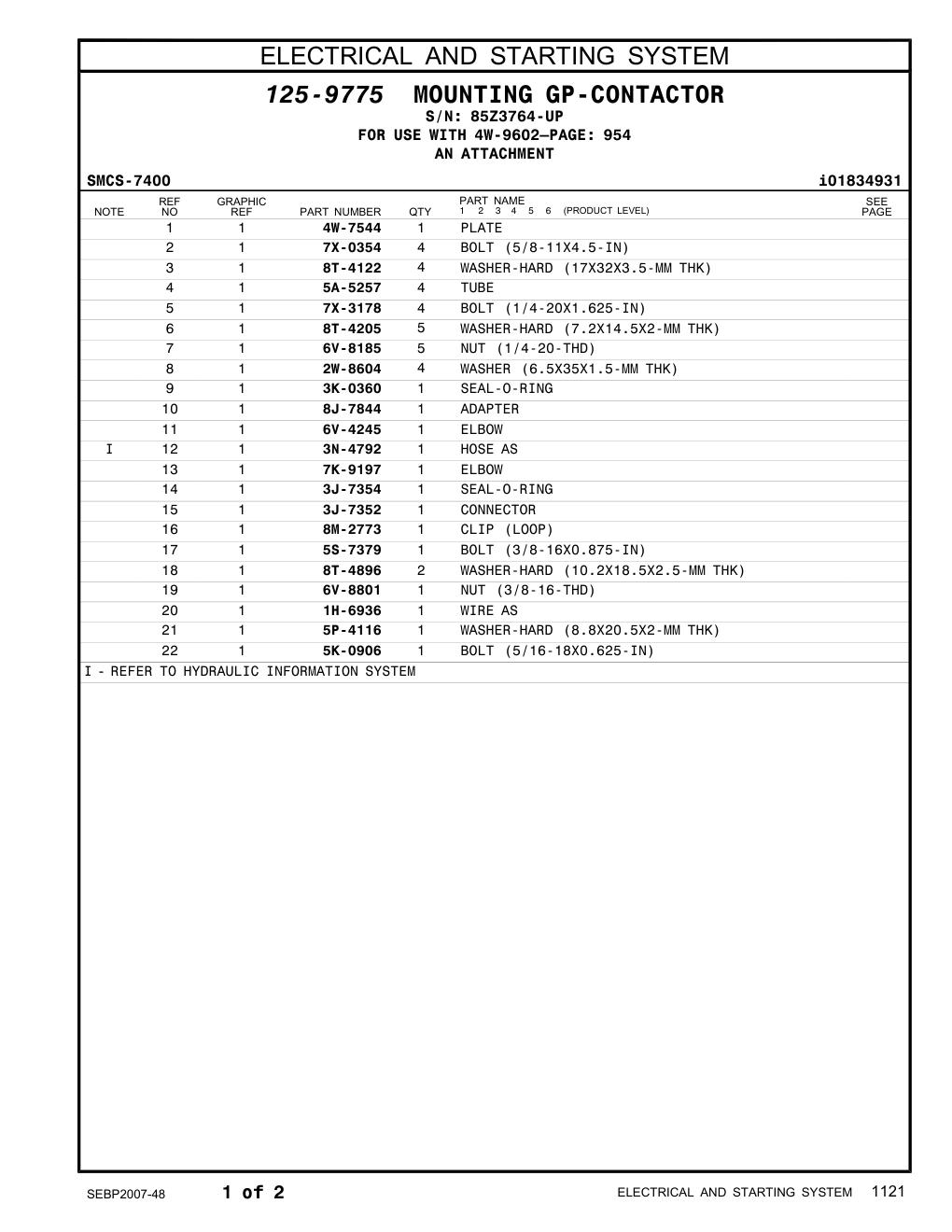 4W-7544 PLATE · S/N 85Z3764-UP CAT parts manual diagram