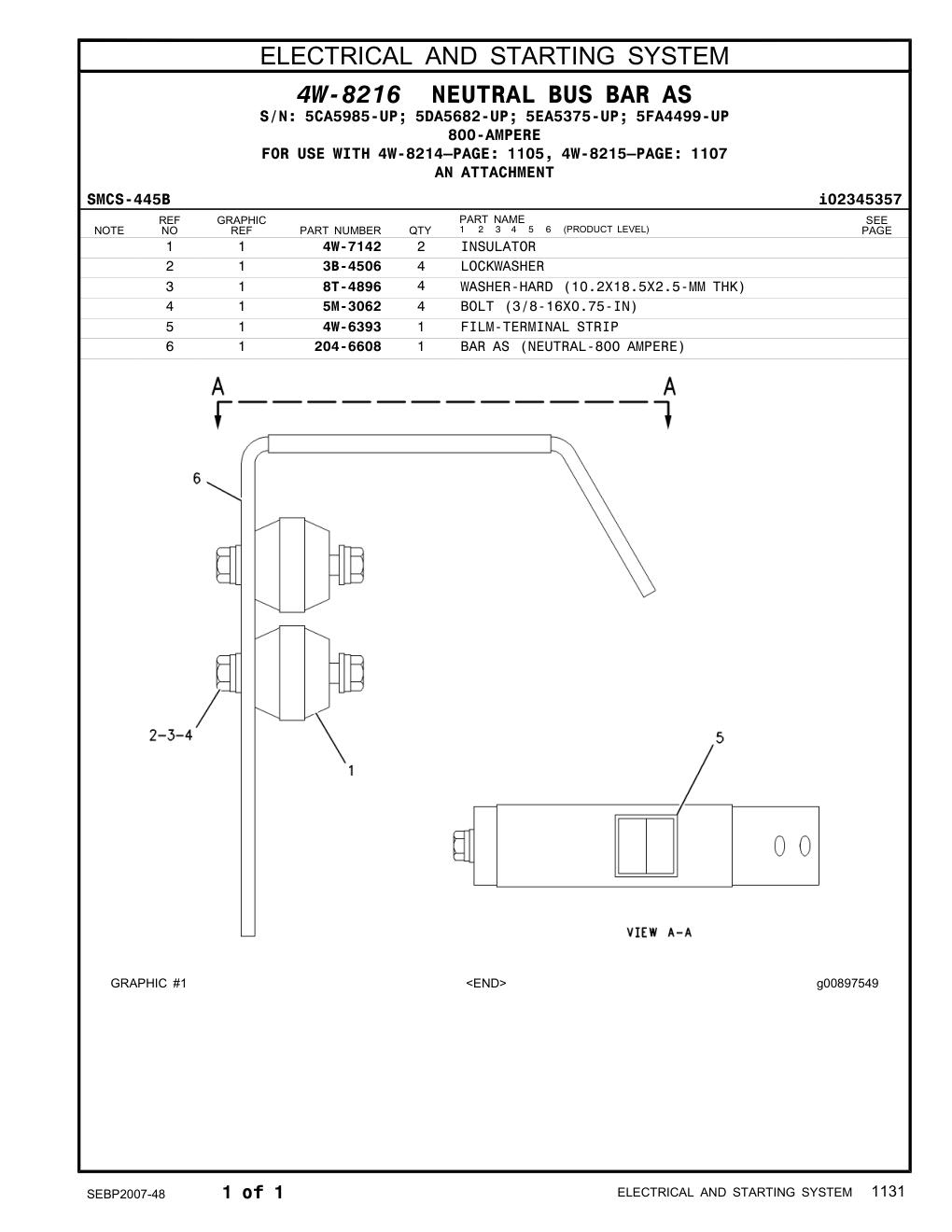 204-6608 BAR AS (NEUTRAL-800 AMPERE) CAT parts manual diagram