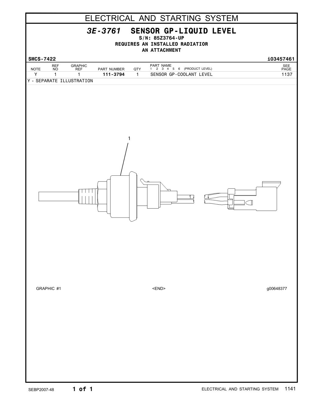 111-3794 - SENSOR GP-COOLANT LEVEL