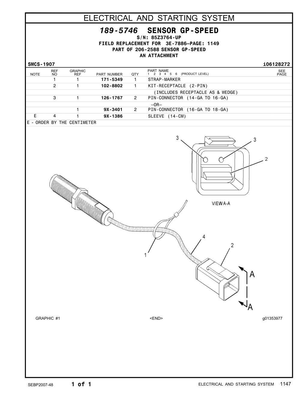 171-5349 STRAP-MARKER · S/N 85Z3764-UP CAT parts manual diagram