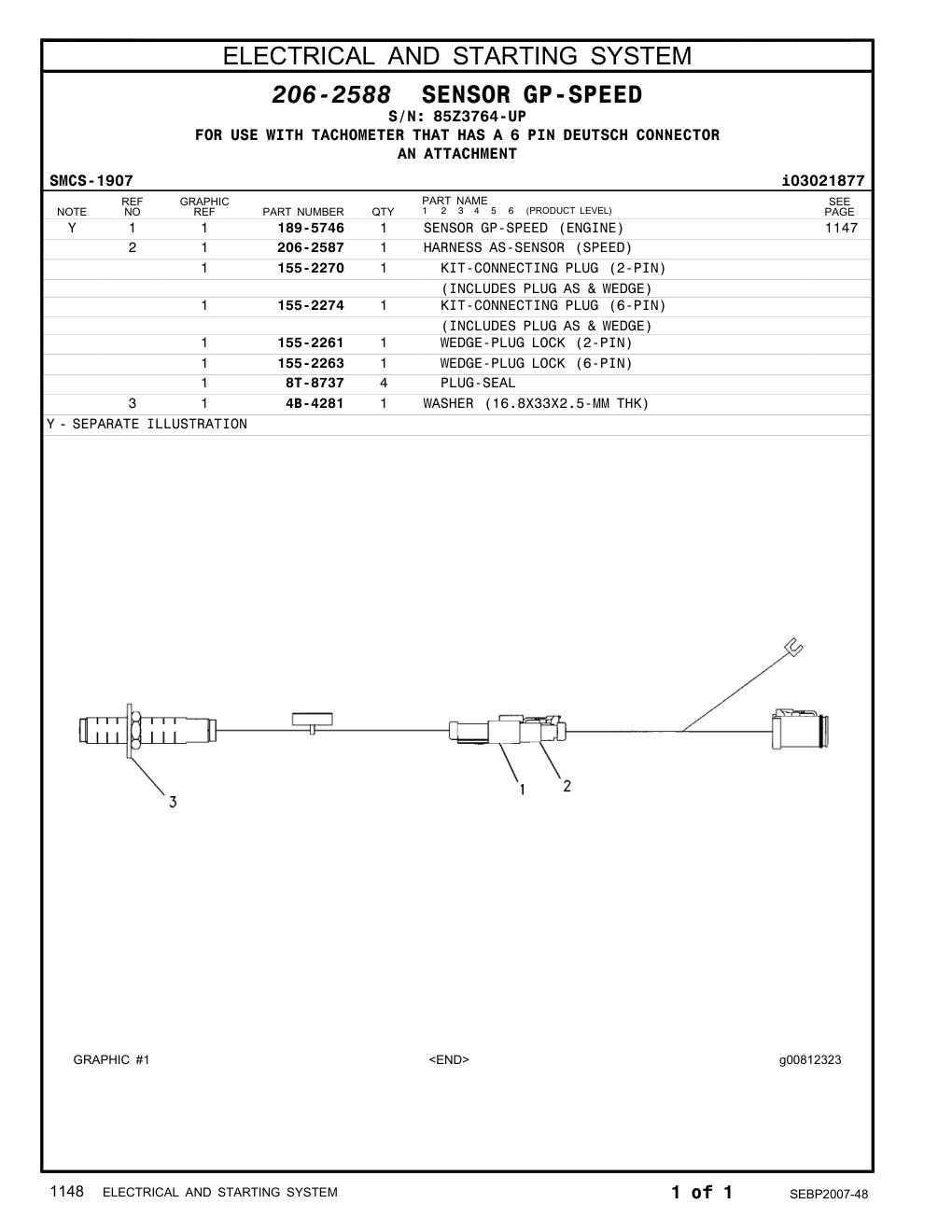 206-2587 HARNESS AS-SENSOR (SPEED) · S/N 85Z3764-UP CAT parts manual diagram