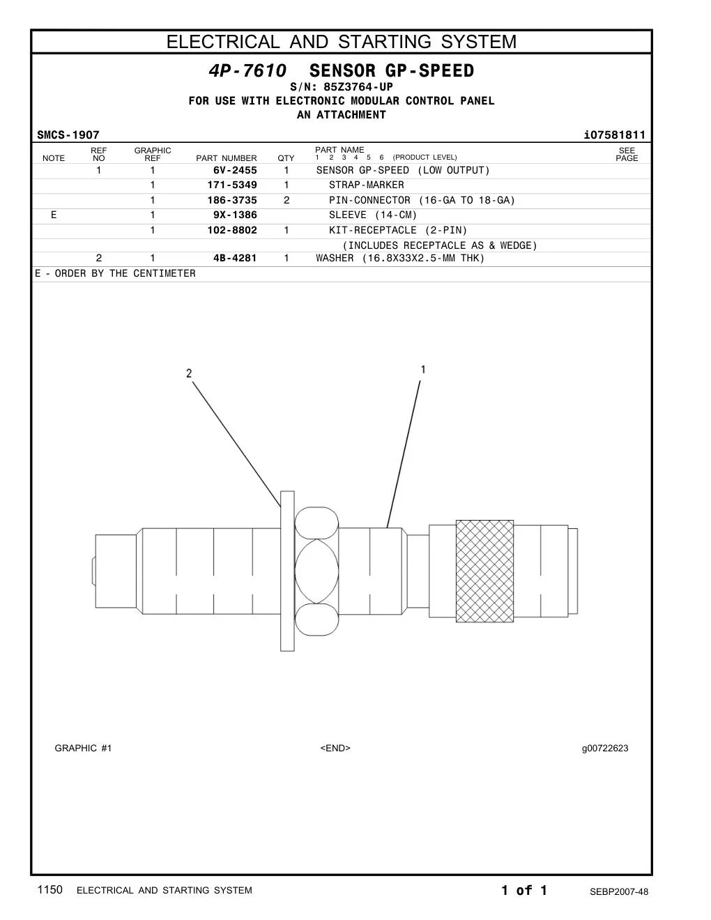 6V-2455 SENSOR GP-SPEED (ENGINE) · S/N 85Z3764-UP CAT parts manual diagram