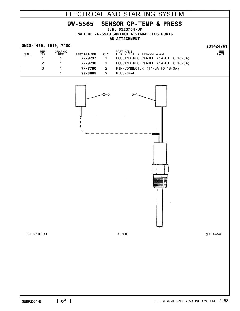 7N-9737 HOUSING-RECEPTACLE (14-GA TO 18-GA) · S/N 85Z3764-UP CAT parts manual diagram