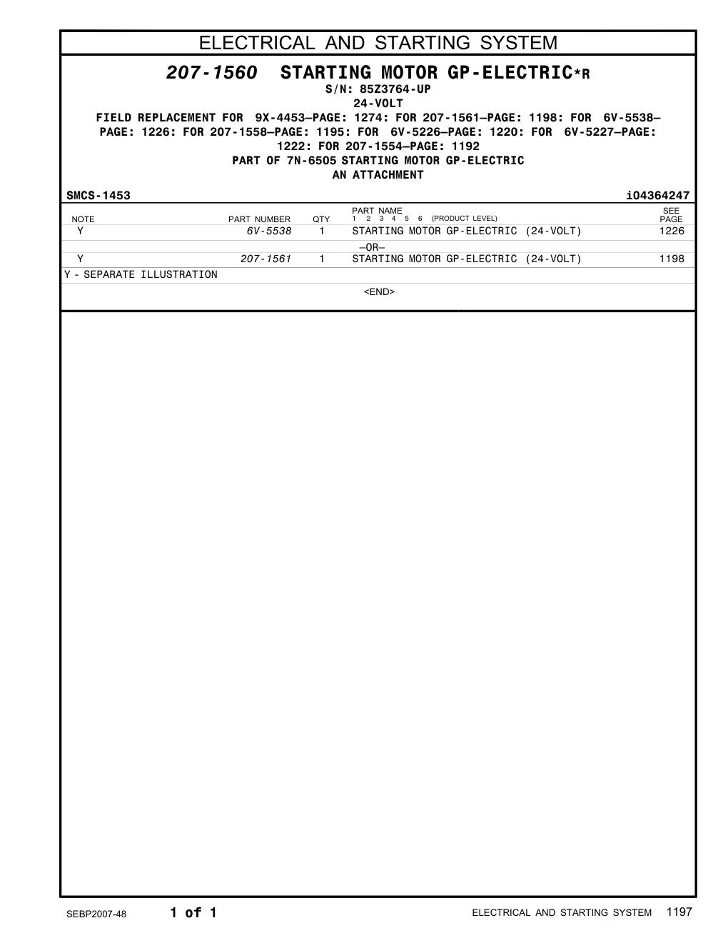 6V-5538 - STARTING MOTOR GP-ELECTRIC (24-VOLT) –OR–