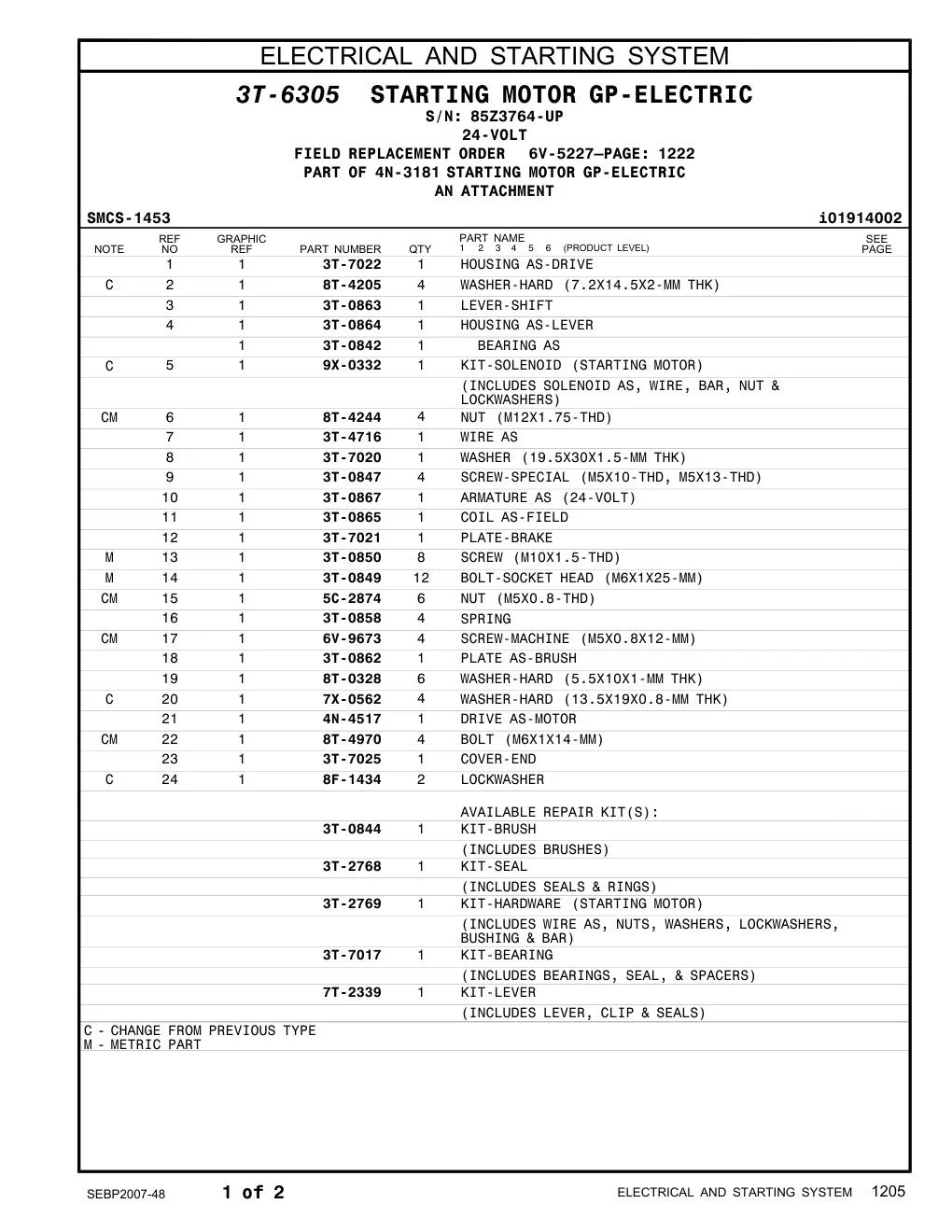 7T-2339 - KIT-LEVER (INCLUDES LEVER, CLIP & SEALS)