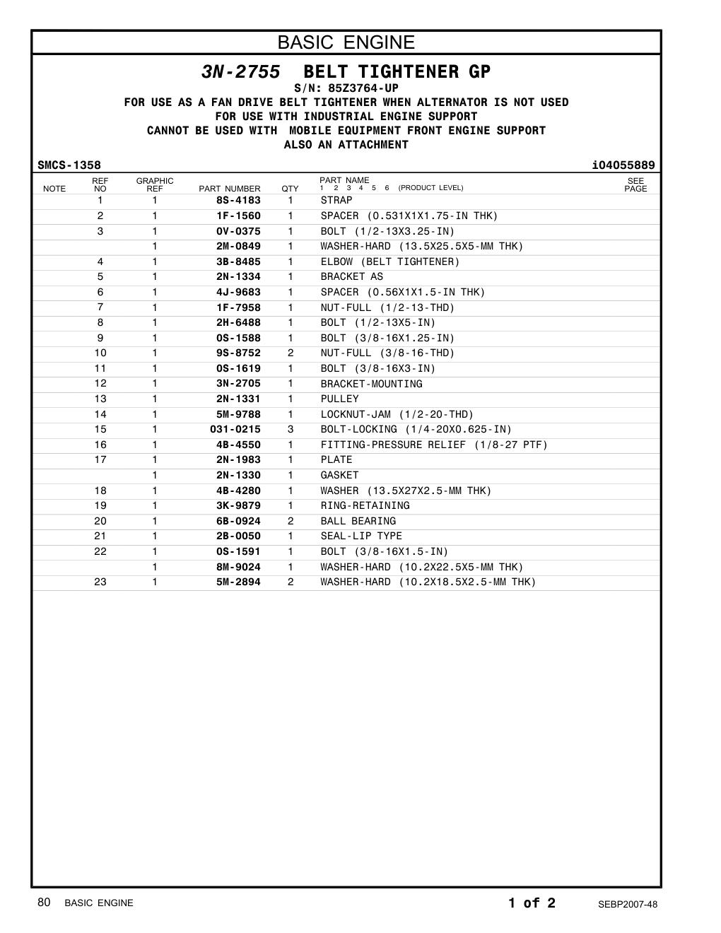 3N-2705 BRACKET-MOUNTING · S/N 85Z3764-UP CAT parts manual diagram