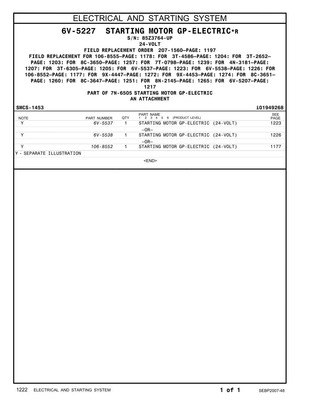 6V-5537 - STARTING MOTOR GP-ELECTRIC (24-VOLT) –OR–