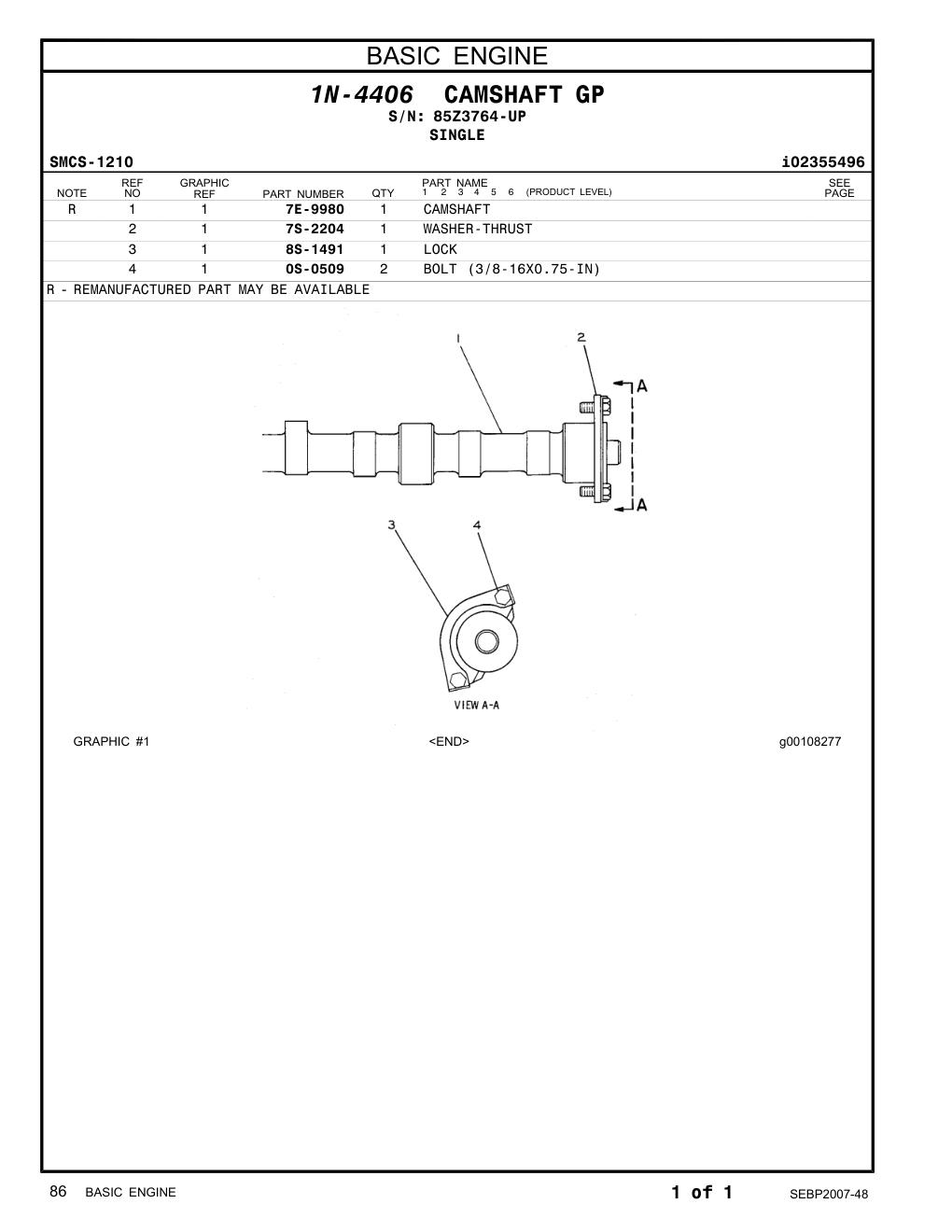 8S-1491 LOCK · S/N 85Z3764-UP CAT parts manual diagram