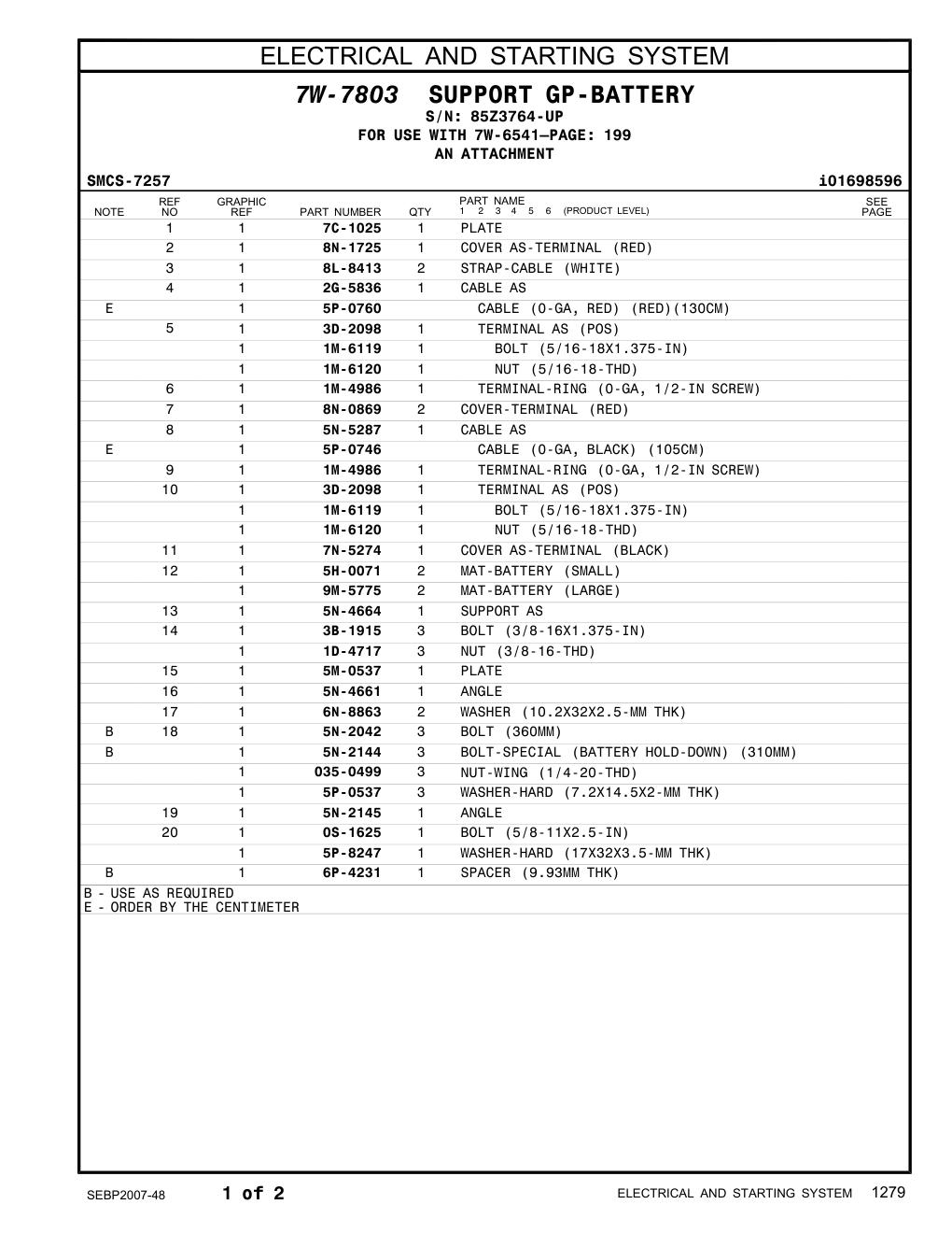 5H-0071 MAT-BATTERY · S/N 85Z3764-UP CAT parts manual diagram