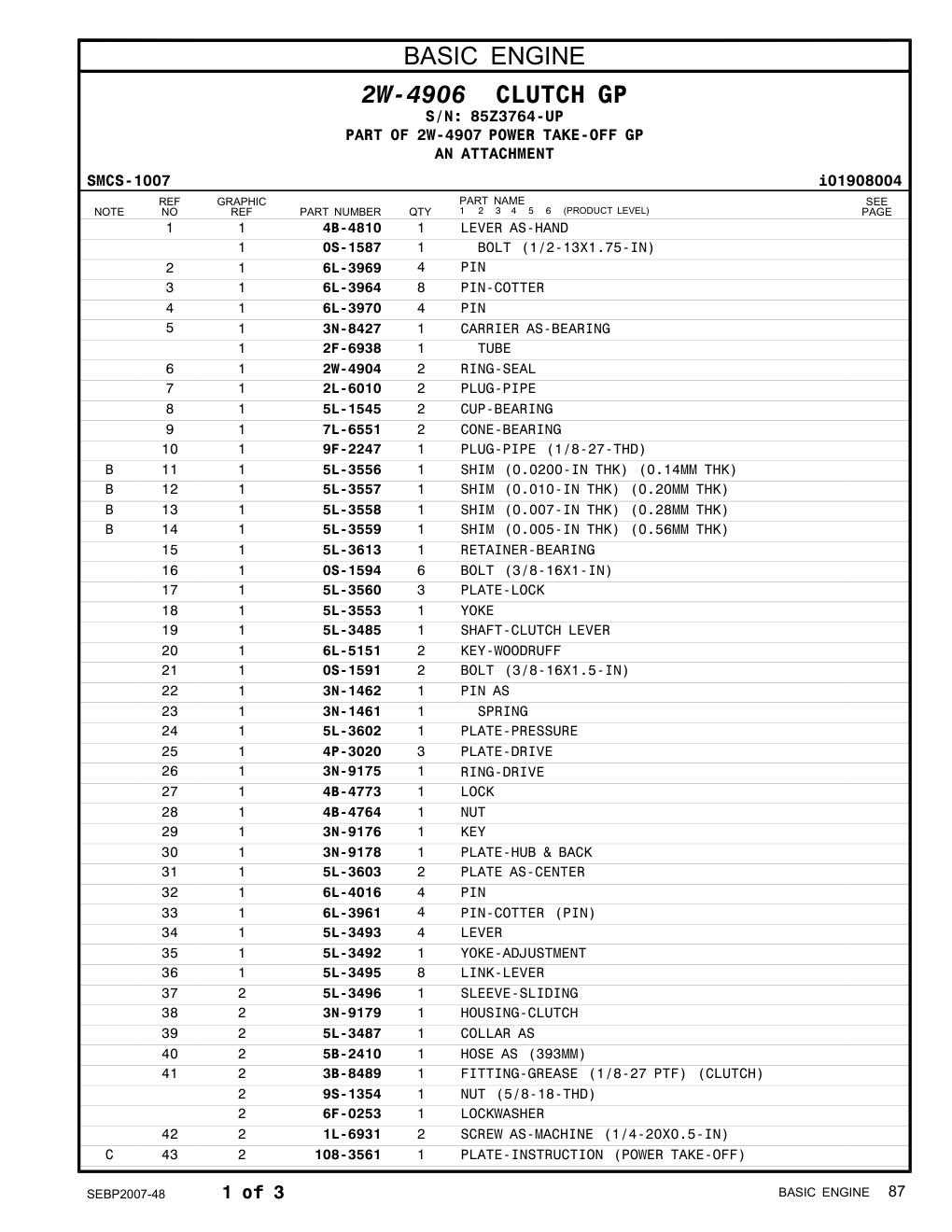5L-1545 CUP-BEARING · S/N 85Z3764-UP CAT parts manual diagram