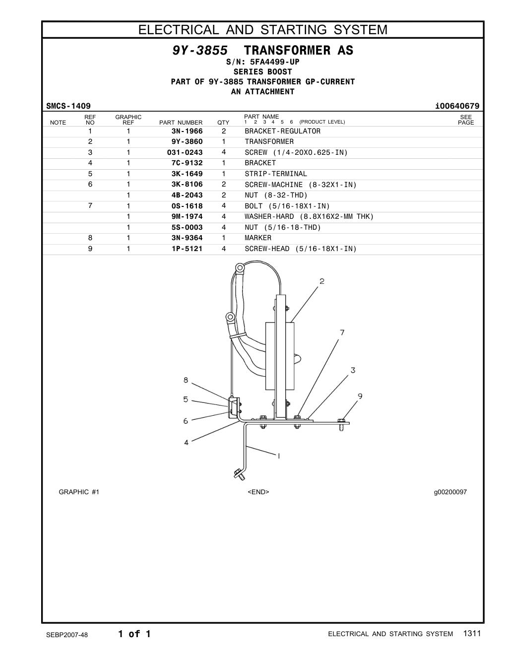 3N-1966 BRACKET-REGULATOR · S/N 5FA4499-UP CAT parts manual diagram