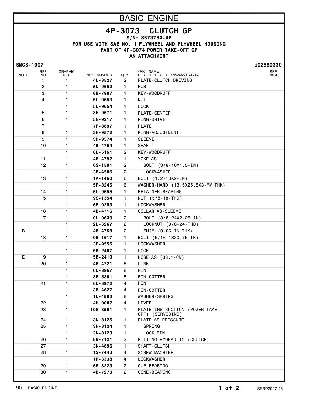 108-3561 PLATE-INSTRUCTION (POWER TAKE-OFF) · S/N 85Z3764-UP CAT parts manual diagram