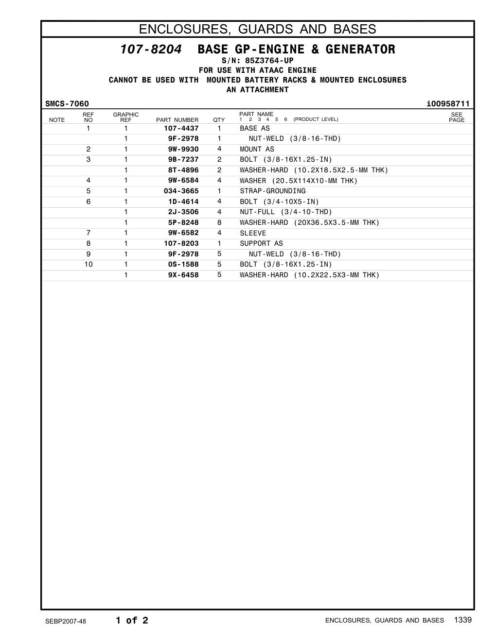 107-8203 SUPPORT AS · S/N 85Z3764-UP CAT parts manual diagram