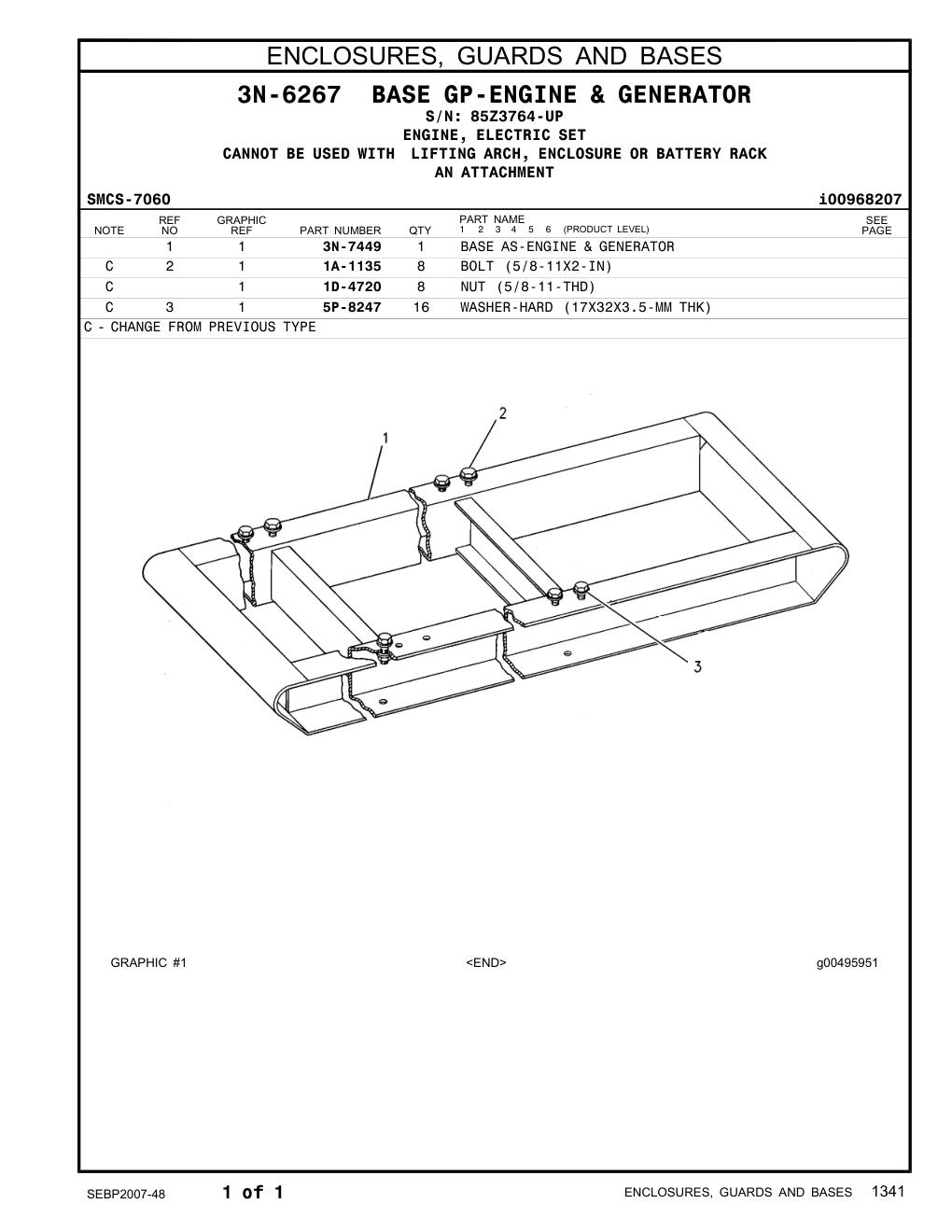 3N-7449 BASE AS-ENGINE & GENERATOR · S/N 85Z3764-UP CAT parts manual diagram