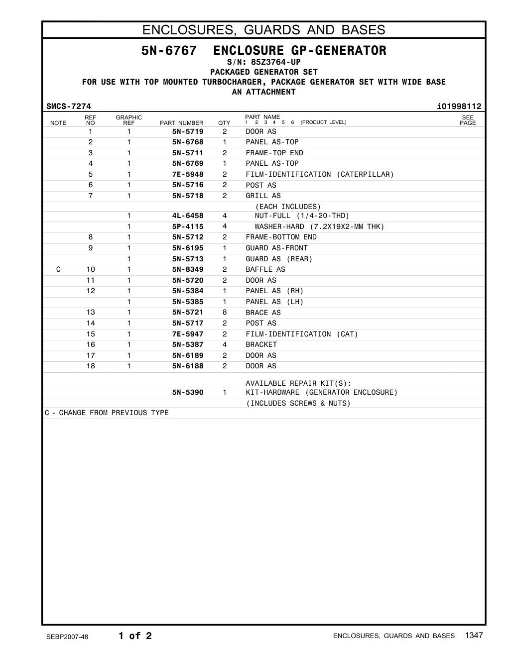 4L-6458 NUT-FULL (1/4-20-THD) · S/N 85Z3764-UP CAT parts manual diagram