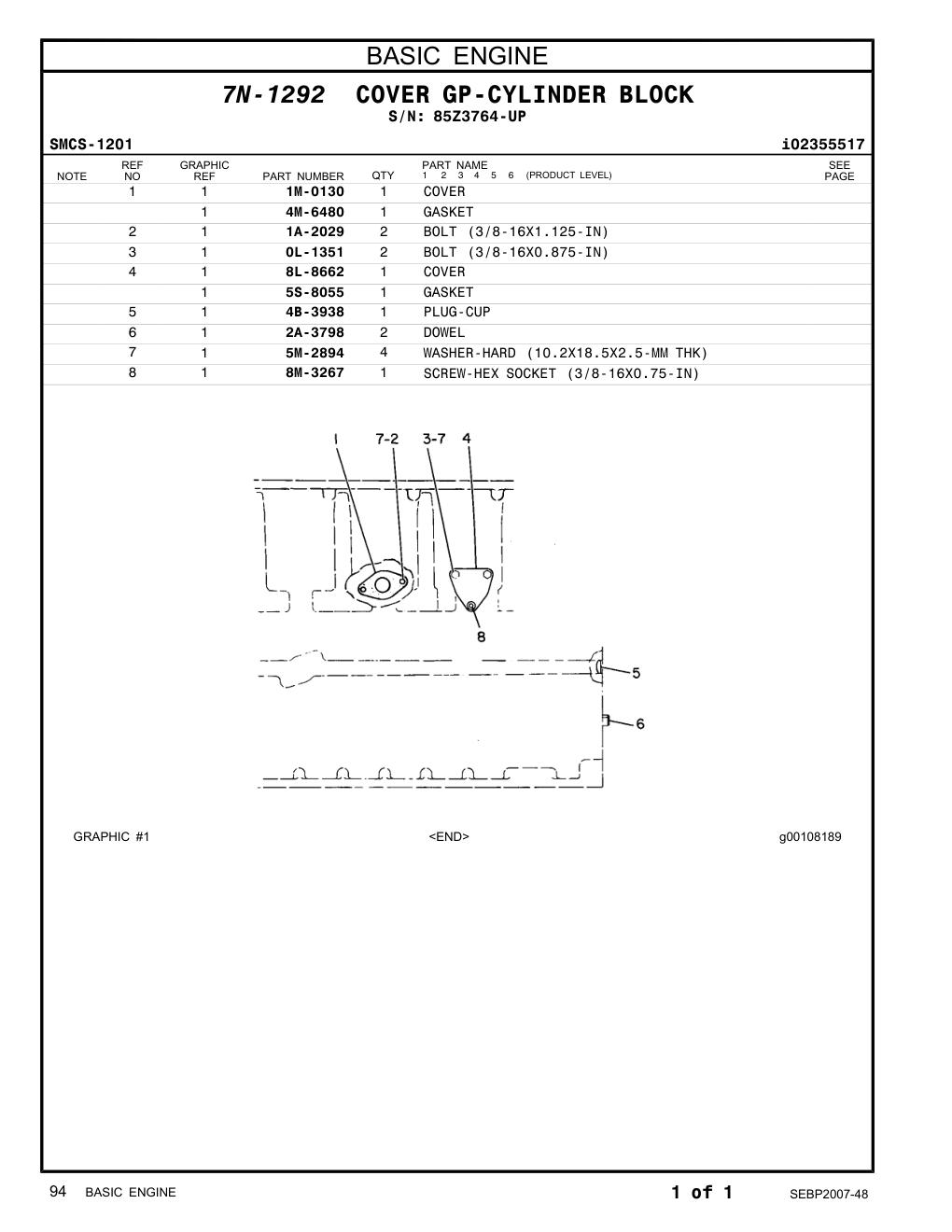 4M-6480 GASKET · S/N 85Z3764-UP CAT parts manual diagram
