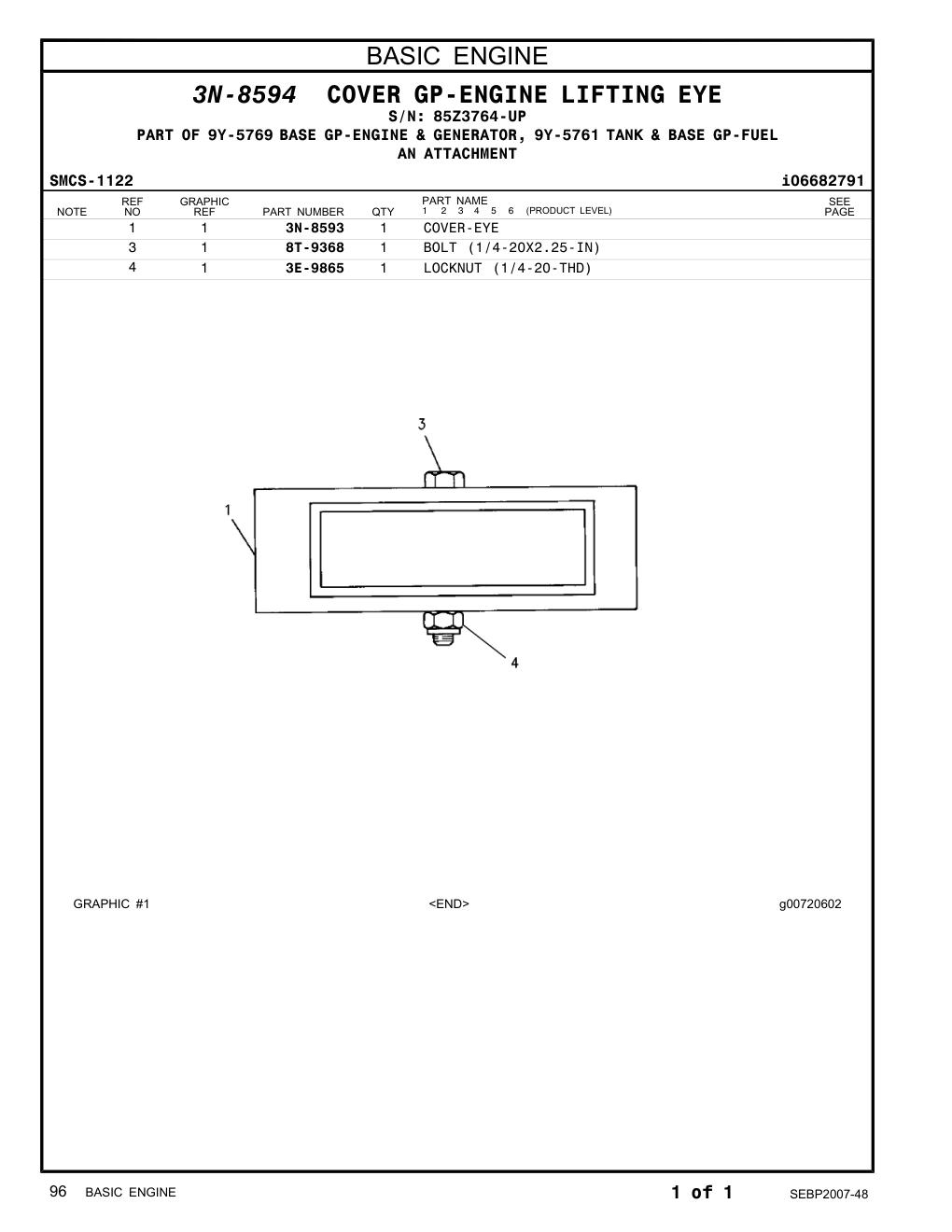 3N-8593 COVER-EYE · S/N 85Z3764-UP CAT parts manual diagram