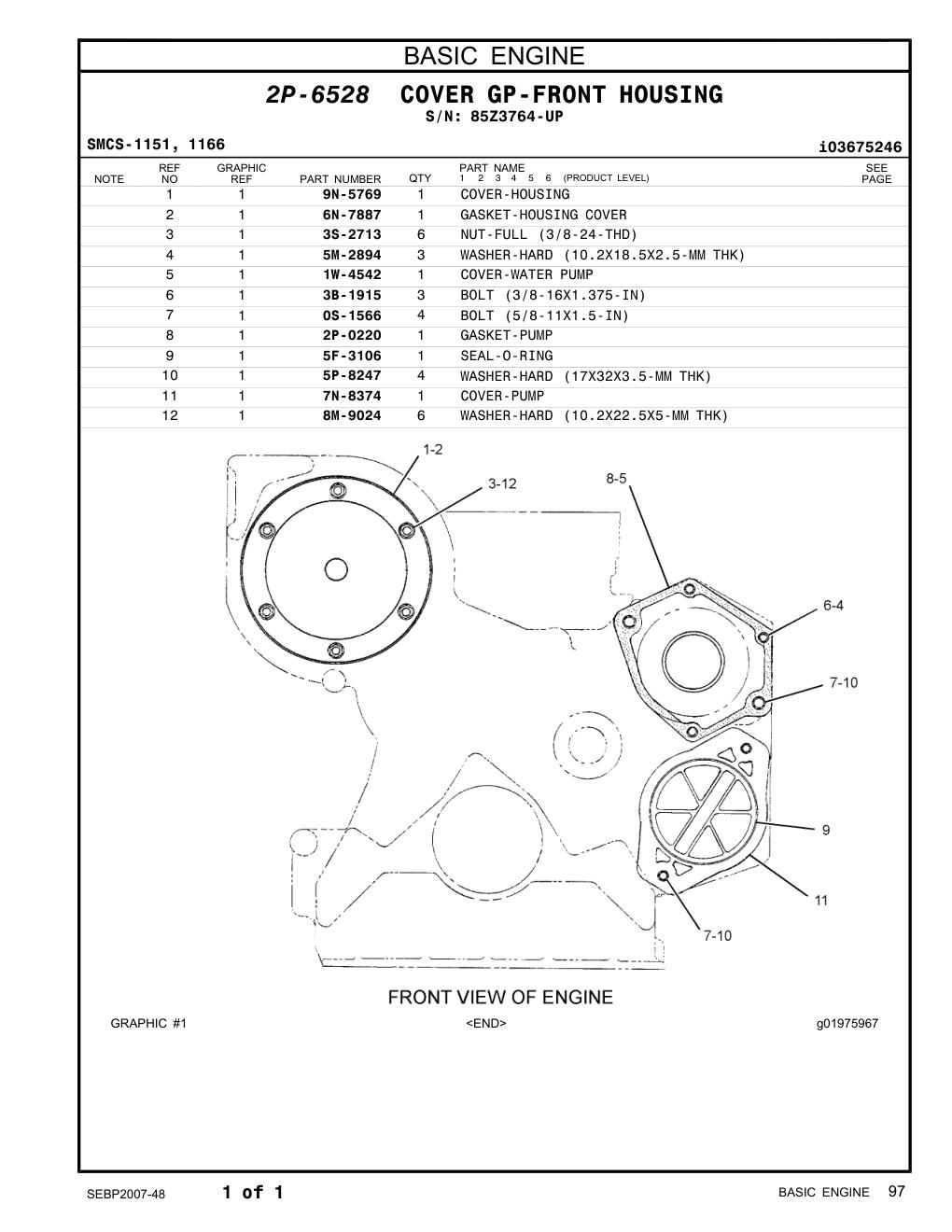 6N-7887 GASKET-HOUSING COVER · S/N 85Z3764-UP CAT parts manual diagram