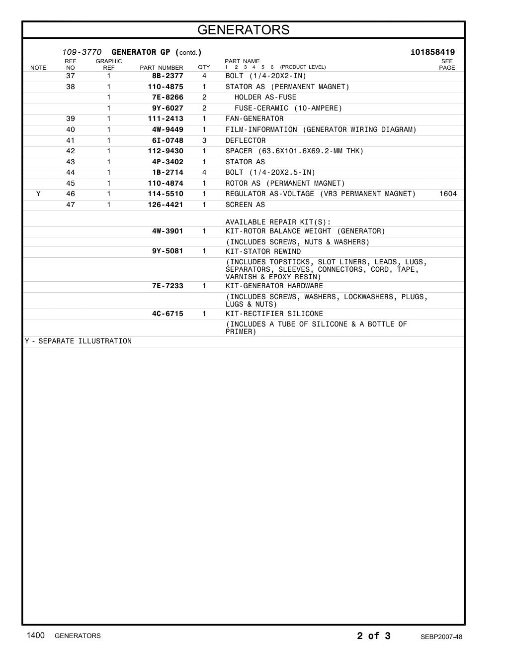 110-4875 STATOR AS (PERMANENT MAGNET) CAT parts manual diagram