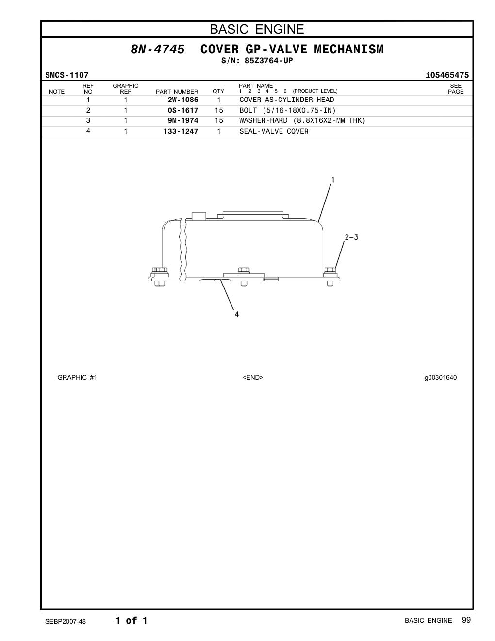 133-1247 SEAL-VALVE COVER · S/N 85Z3764-UP CAT parts manual diagram