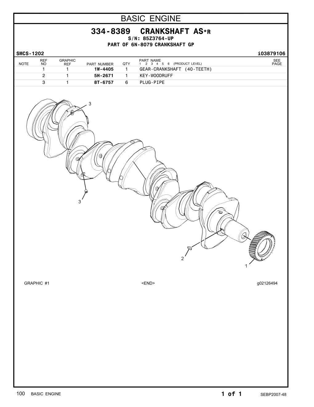 1W-4405 GEAR-CRANKSHAFT (40-TEETH) · S/N 85Z3764-UP CAT parts manual diagram