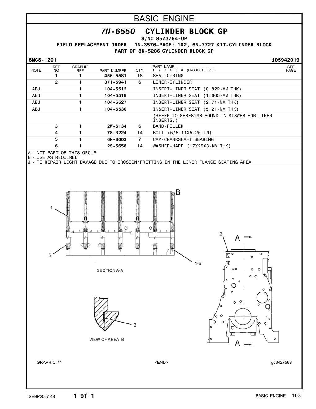 2W-6134 BAND-FILLER · S/N 85Z3764-UP CAT parts manual diagram