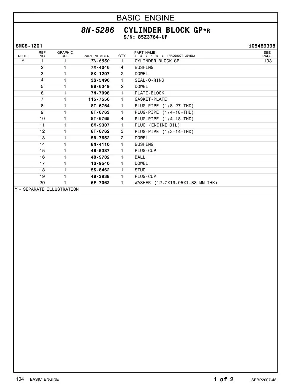 115-7550 GASKET-PLATE · S/N 85Z3764-UP CAT parts manual diagram