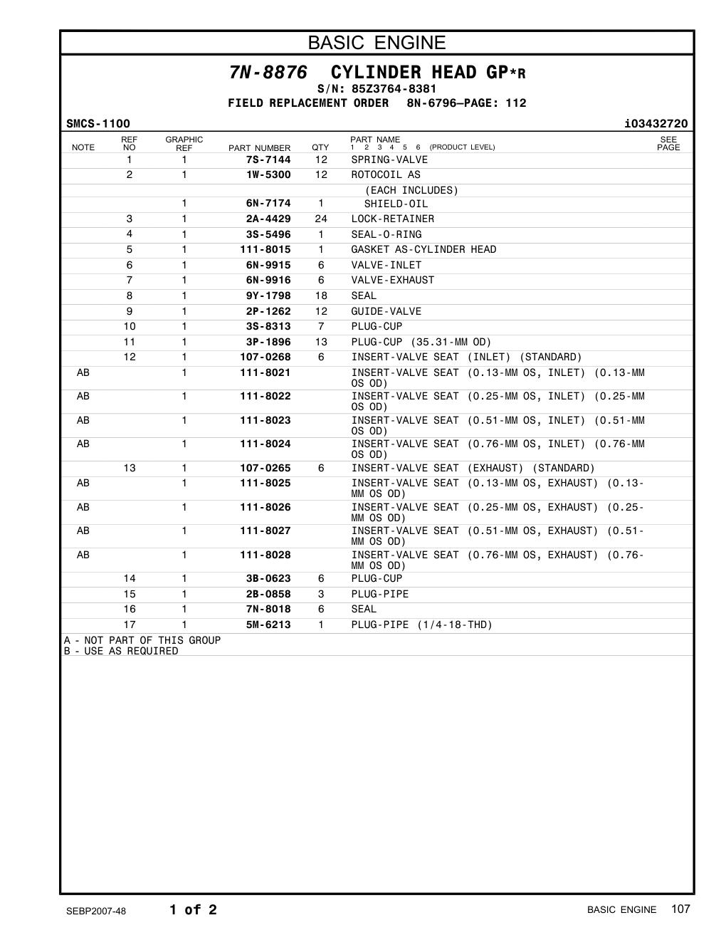 2P-1262 GUIDE-VALVE · S/N 85Z3764-8381 CAT parts manual diagram