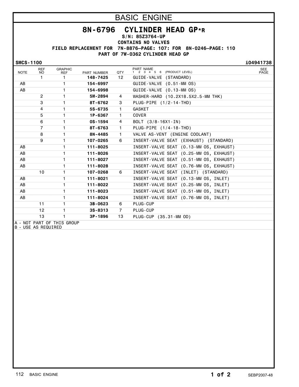 8N-4485 VALVE AS-VENT · S/N 85Z3764-UP CAT parts manual diagram