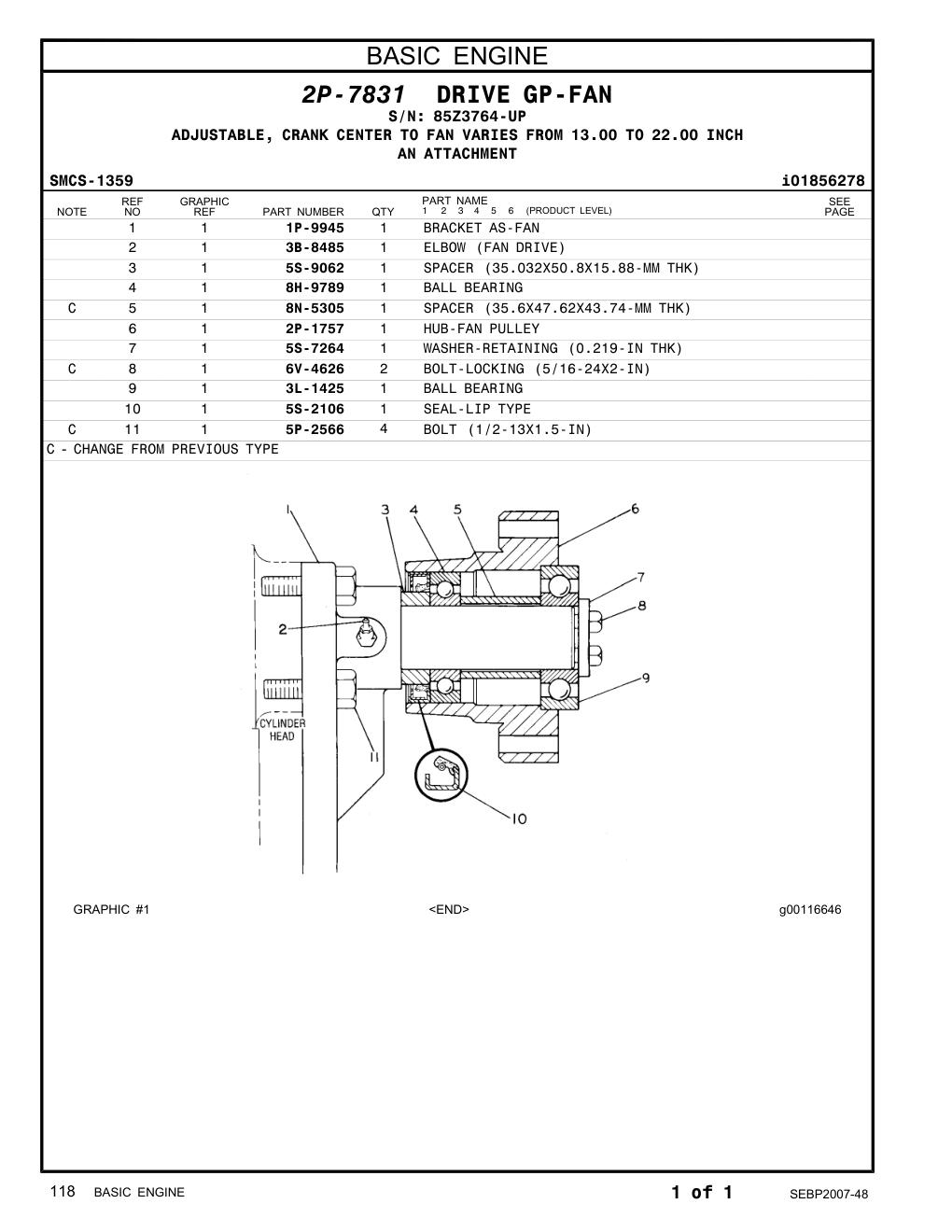 1P-9945 BRACKET AS-FAN · S/N 85Z3764-UP CAT parts manual diagram