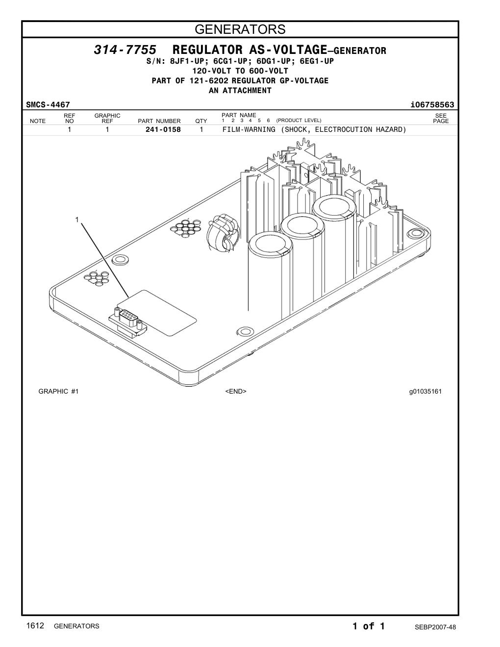 241-0158 FILM-WARNING (SHOCK, ELECTROCUTION HAZARD) CAT parts manual diagram