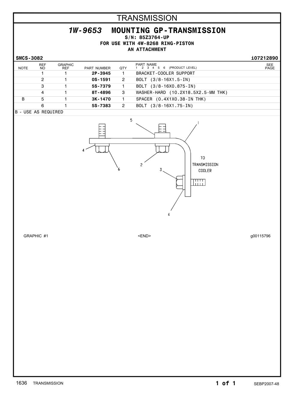 2P-3945 BRACKET-COOLER SUPPORT · S/N 85Z3764-UP CAT parts manual diagram