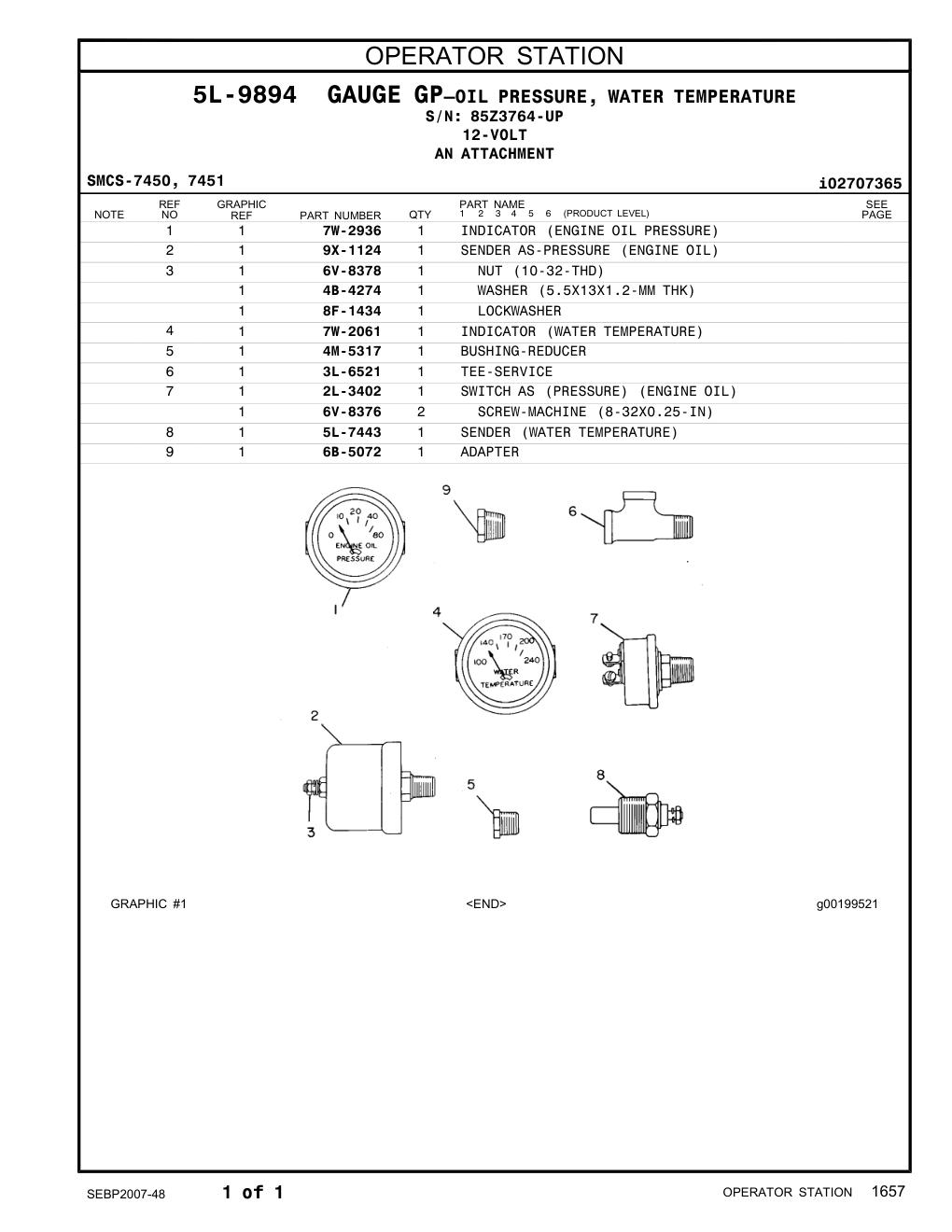 5L-7443 SENDER (WATER TEMPERATURE) · S/N 85Z3764-UP CAT parts manual diagram