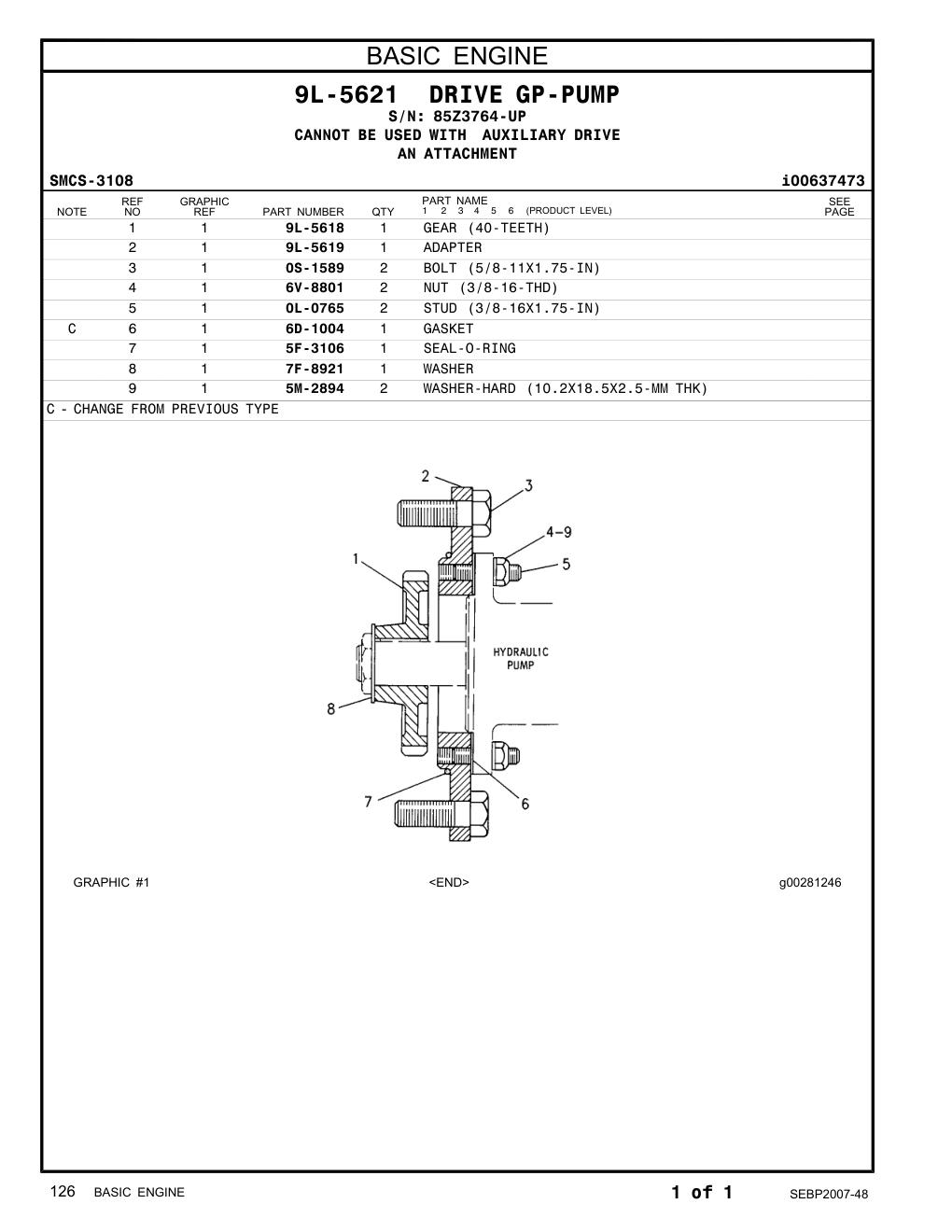 9L-5618 GEAR (40-TEETH) · S/N 85Z3764-UP CAT parts manual diagram