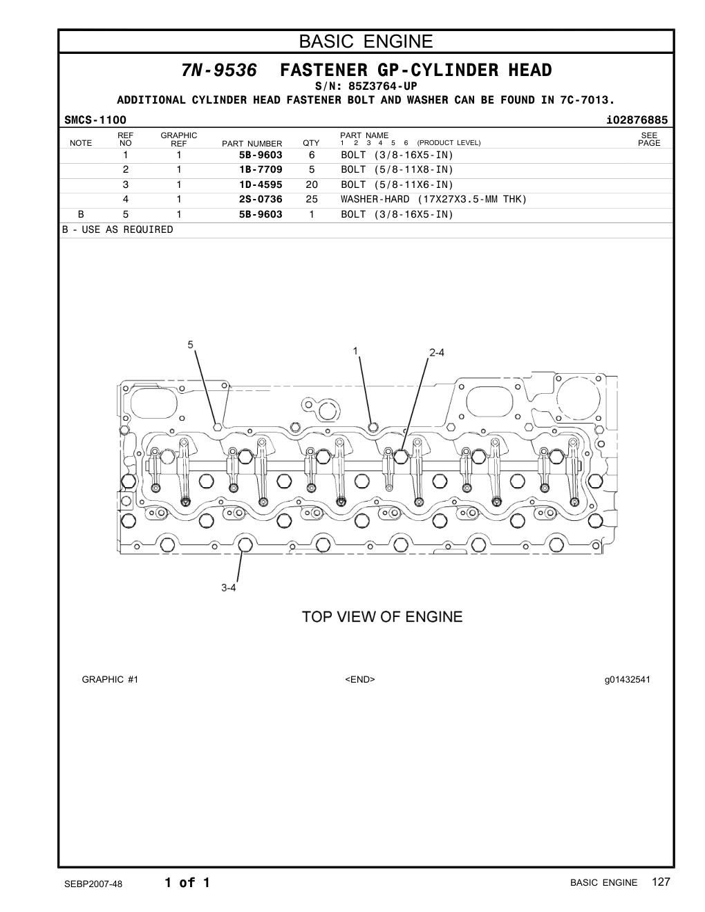 1D-4595 BOLT (5/8-11X6-IN) · S/N 85Z3764-UP CAT parts manual diagram