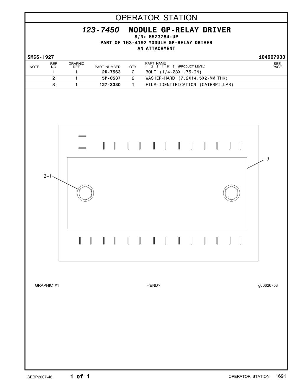 2D-7563 BOLT (1/4-28X1.75-IN) · S/N 85Z3764-UP CAT parts manual diagram