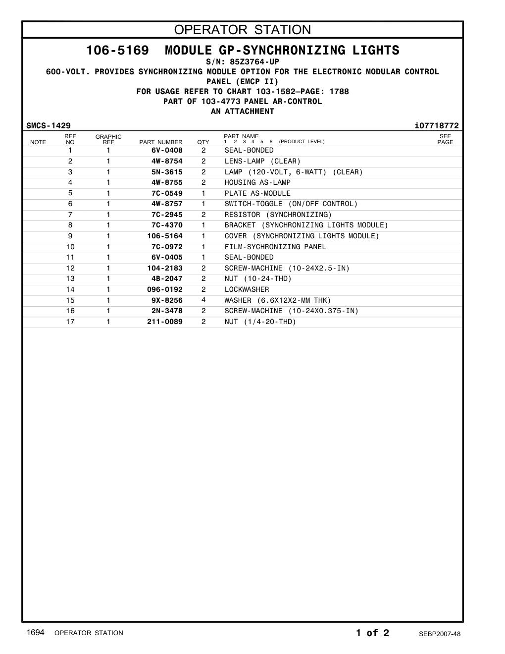 211-0089 NUT (1/4-20-THD) · S/N 85Z3764-UP CAT parts manual diagram