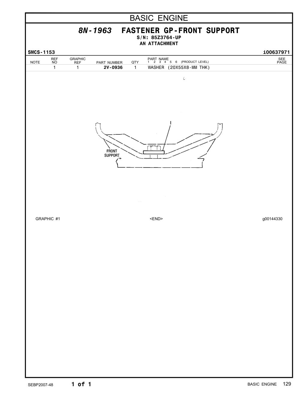 2V-0936 WASHER (20X55X8-MM THK) · S/N 85Z3764-UP CAT parts manual diagram
