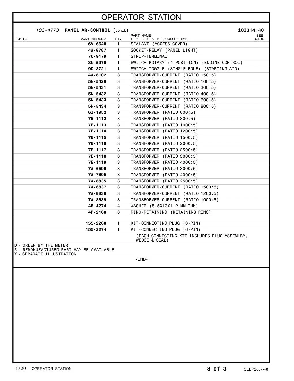 7W-6598 - TRANSFORMER (RATIO 3000:5)