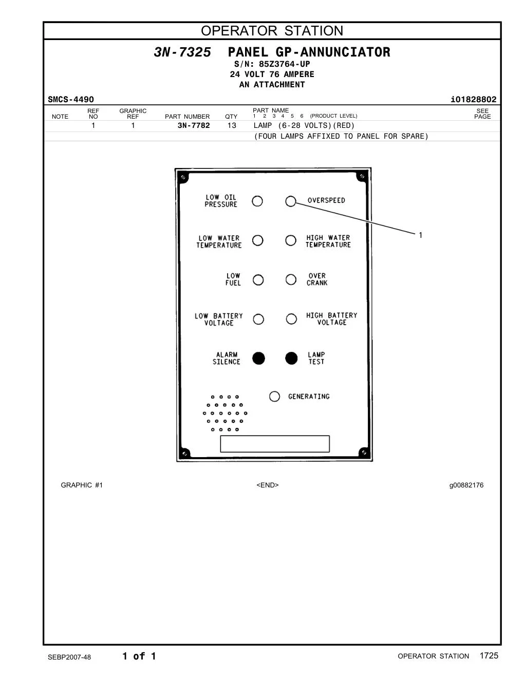 3N-7782 - LAMP (6-28 VOLTS)(RED) (FOUR LAMPS AFFIXED TO PANEL FOR SPARE)