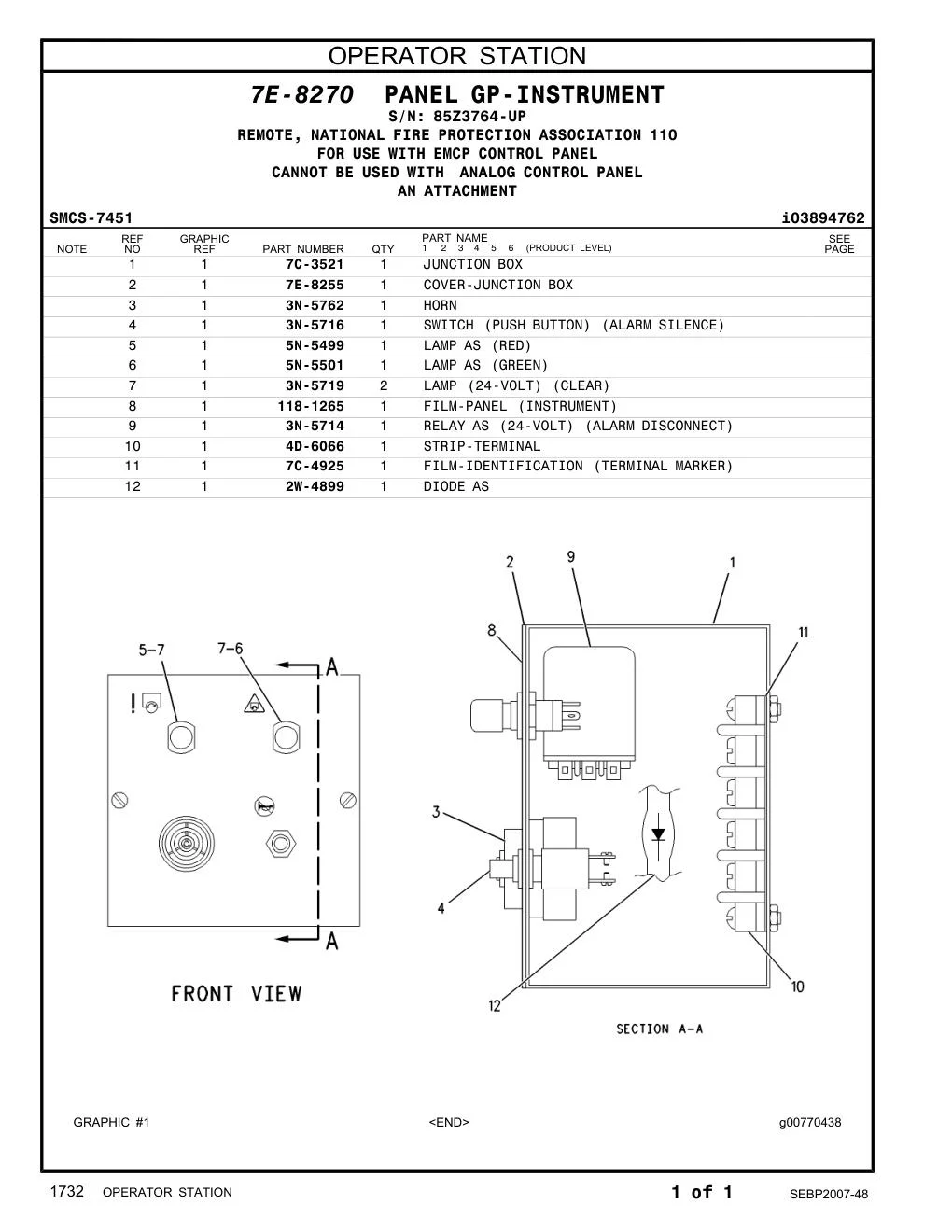 5N-5501 LAMP AS (GREEN) · S/N 85Z3764-UP CAT parts manual diagram