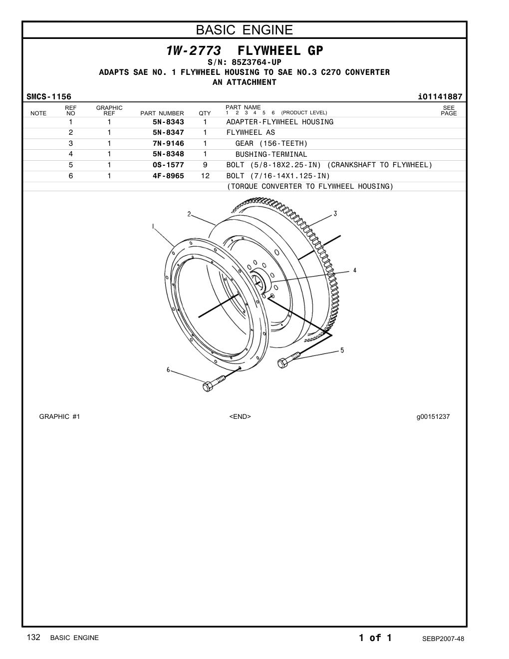 5N-8343 ADAPTER-FLYWHEEL HOUSING · S/N 85Z3764-UP CAT parts manual diagram